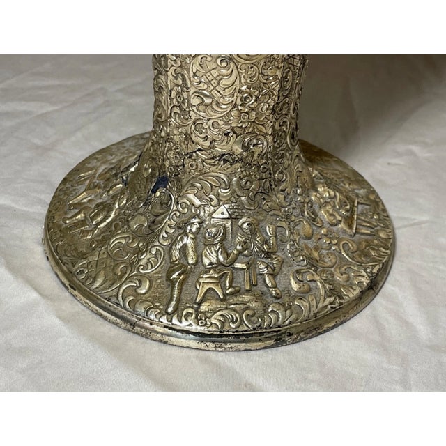 Large Antique Ornate Detailed Silverplate Dutch Figural Repousse Relief Vase For Sale - Image 9 of 17