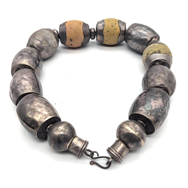 Metal Vintage Silver & Stone Beaded Choker Necklace For Sale - Image 7 of 8