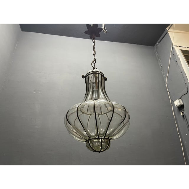 Wrought Iron Murano Glass Light Pendant 1950s For Sale - Image 8 of 10