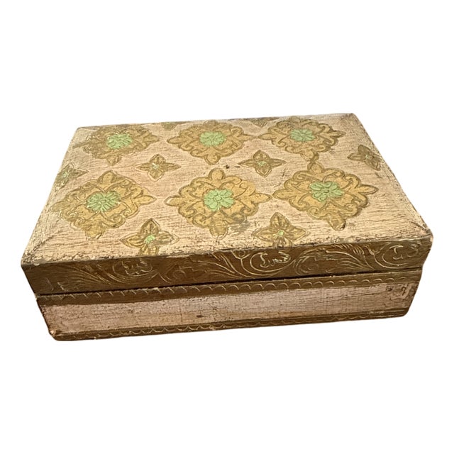 Vintage Italian Florentine Hand Painted Gilt Wood Keepsake Box For Sale