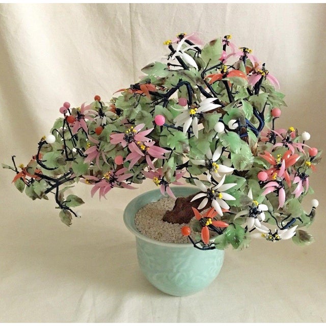 Large Vintage Jade Bonsai Flower Tree | Chairish