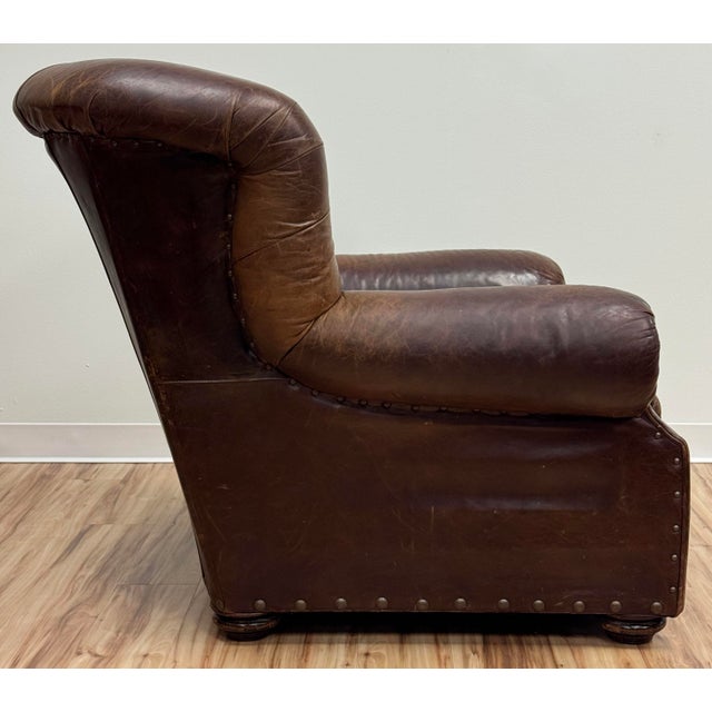 Vintage Restoration Hardware Leather Churchill Cigar Chair and Ottoman With Nailheads For Sale In Kansas City - Image 6 of 18