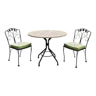 Vintage Wrought Iron Patio Table & 2 Chairs For Sale