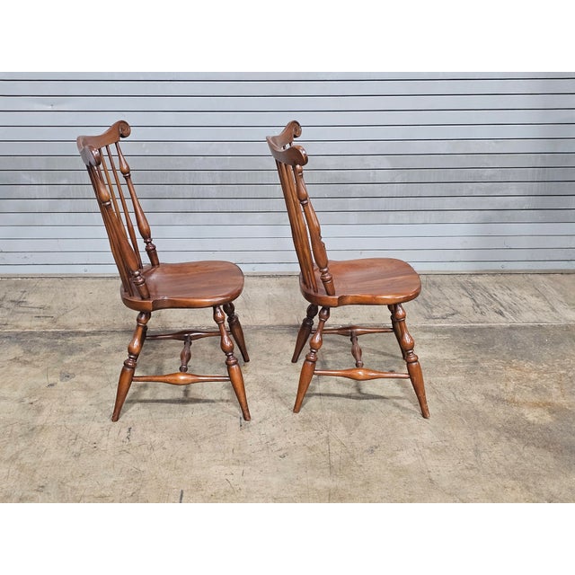 Store Item: Pair of Willett Solid Marbelhead Cherry Fan Back Windsor Chairs Made In USA Description: 18th century style...