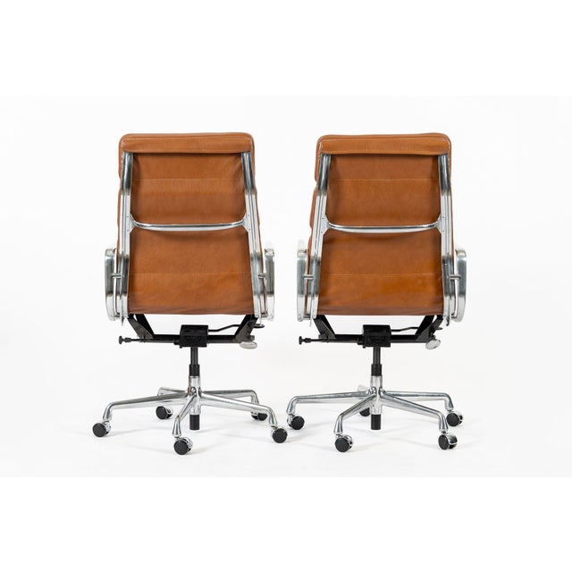 2000 - 2009 Pair Herman Miller Eames Tall Brown Leather Desk Chair Soft Pad For Sale - Image 5 of 12