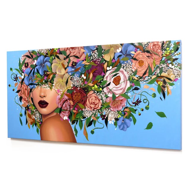 Angela - Floral Portrait Original Artwork by Sally K For Sale In Los Angeles - Image 6 of 9