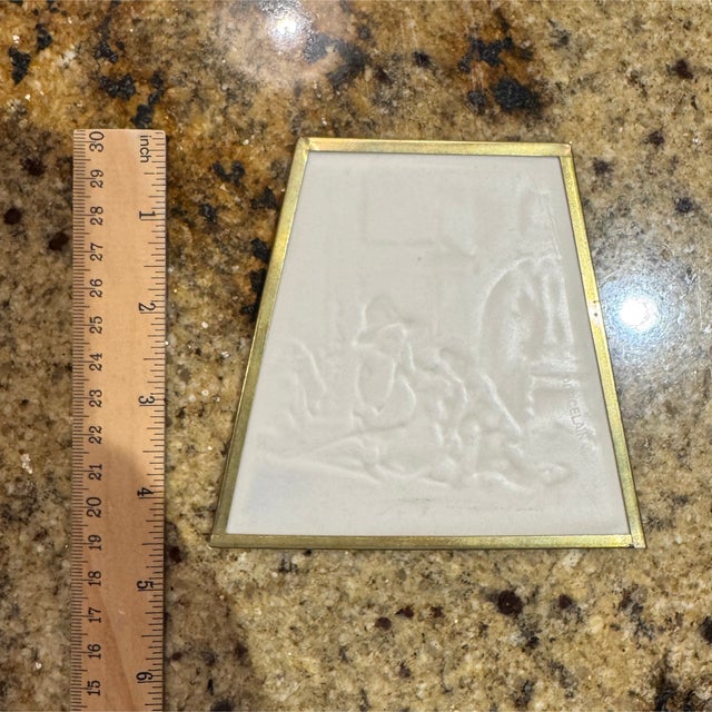 Victorian Vintage Ceramic Lithophane Plaque – Child With Dog Scene For Sale - Image 3 of 3