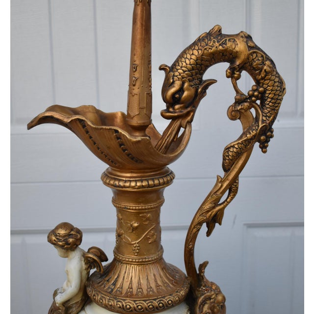 Gold Antique Gilded Metal Lamp Renaissance Style Ornate Ewer Designed Figural Details For Sale - Image 8 of 17