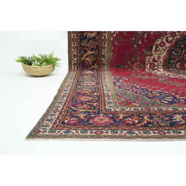 Persian 1970s Vintage Persian Handmade Wool 9x12 Red Area Rug For Sale - Image 3 of 11