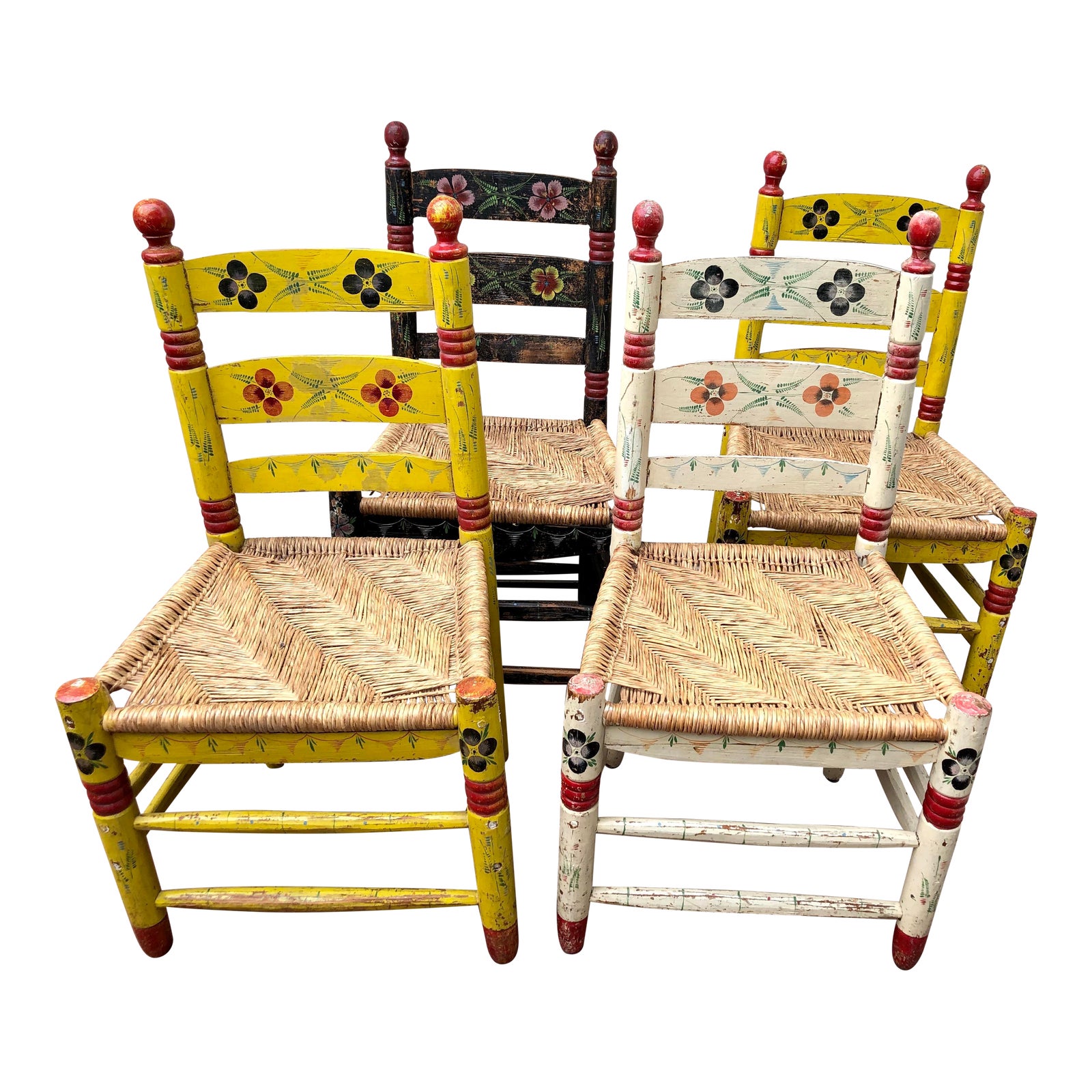 Vintage Floral HandPainted Pennsylvania Dutch Style Chairs Set of 4