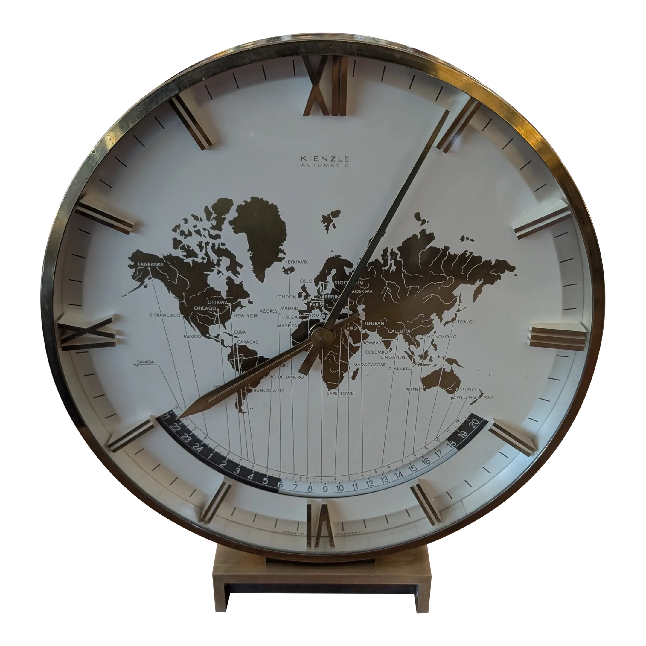 1960s Kienzle World Time Zone Desk Clock by Heinrich Möller | Chairish