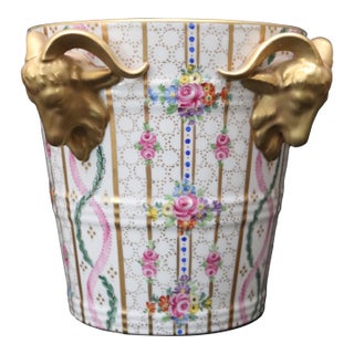 Vintage Dresden Porcelain Ram Head Cachepot For Sale