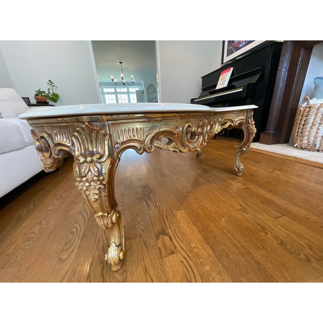 Late 20th Century Custom Numbered Giltwood & Marble Coffee Table, 52” For Sale In Birmingham - Image 6 of 7