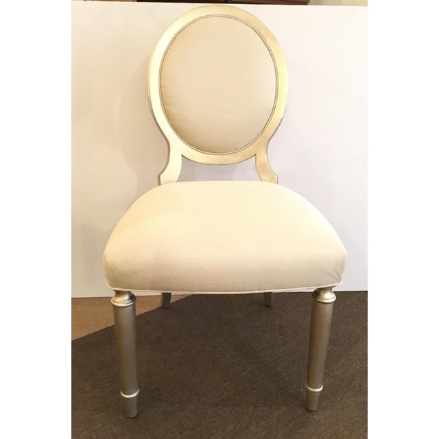 Original Retail $2952, elegant Caracole Modern May I Join You? dining Chair Set of Four, auric silver finished wood frame,...