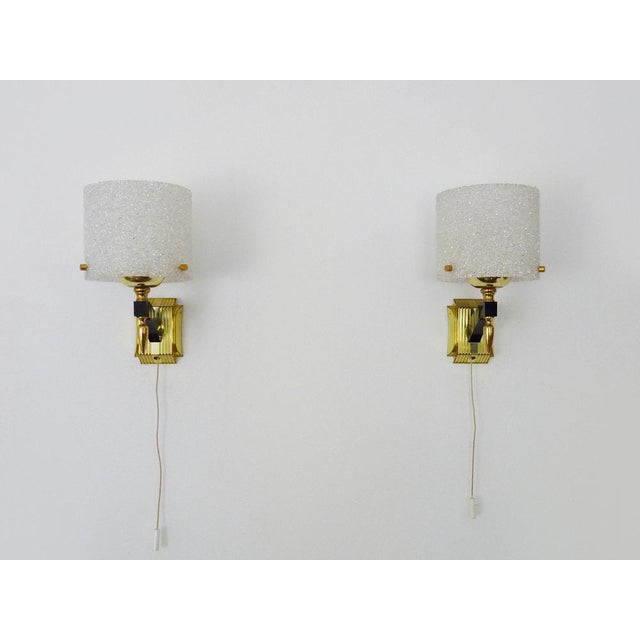Pair of minimalist vintage sconces in granite acrylic glass. vintage sconces Pair of wall lights with black and gold...