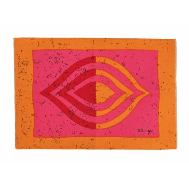 Mid-century screen-printed wall hanging. Signed by the german artist Traute Sänger Unused, very rare find in this...