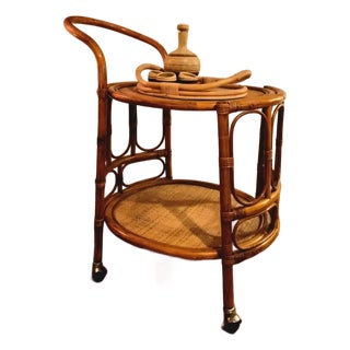 Mid-Century Bent Bamboo Bar Cart For Sale