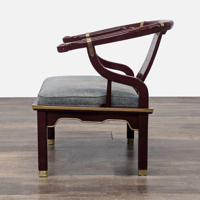 1990s Vintage Chinoiserie Ming Hand Painted Horseshoe Armchair For Sale - Image 4 of 8