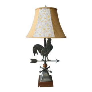 Vintage Brass Rooster Weathervane Table Lamp With Wood Accents For Sale