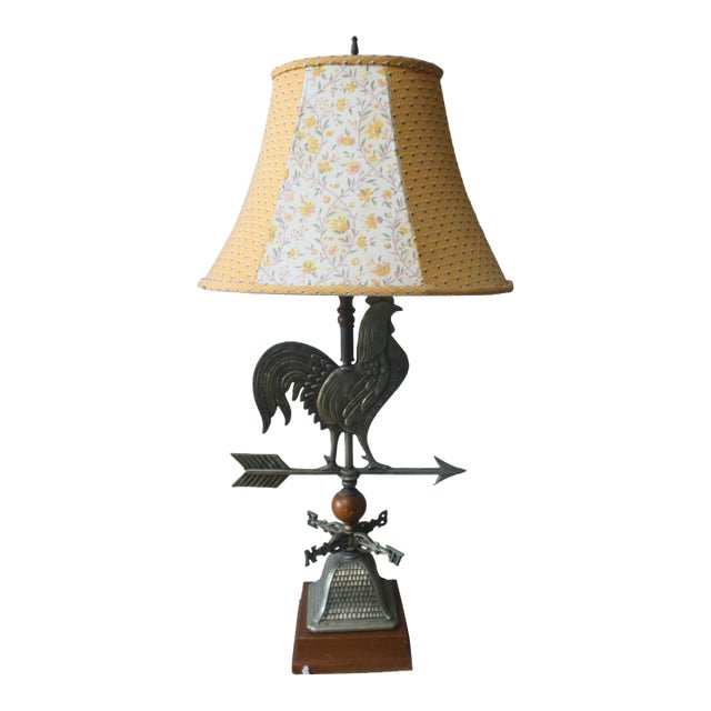 Vintage Brass Rooster Weathervane Table Lamp With Wood Accents For Sale