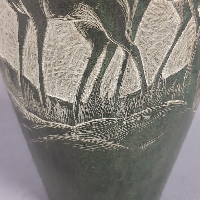 Vintage Relief Carved Soapstone Vase with Deer Motif, 1960s For Sale - Image 9 of 11