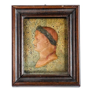 Neoclassical Framed Antique Hand Painted Wax Profile Napoleon Roman Emperor For Sale