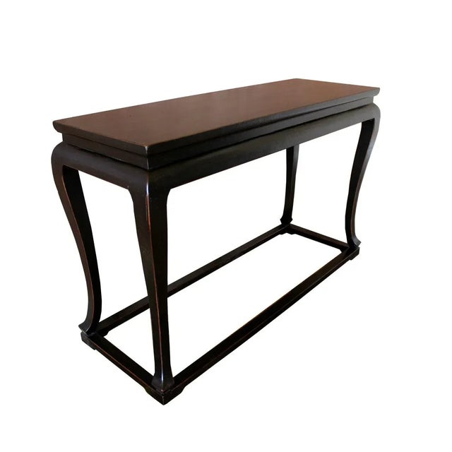 Asian Black Plywood Cabriole Console Table For Sale - Image 3 of 6