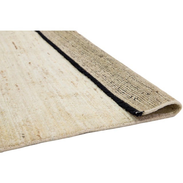 Modern Room Size Modern Gabbeh Style Beige Wool Rug With Solid Motif For Sale - Image 3 of 9