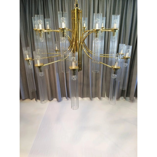 Mid-Century Modern 1970s Gaetano Sciolari Brass & Glass Chandelier For Sale - Image 3 of 9
