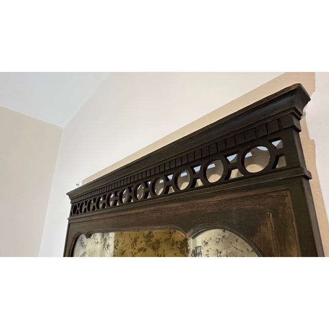 Coffee Vintage Antiqued Mirror in Dark Walnut Frame With Moorish Arch Detail For Sale - Image 8 of 12