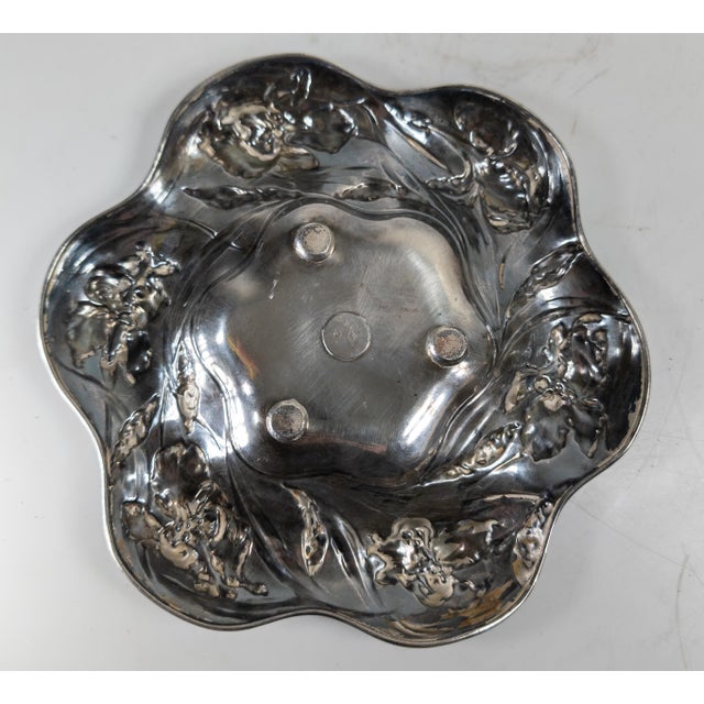 19th Century Silverplate Art Nouveau Catchall Card Tray With Iris Flowers by James W. Tufts For Sale - Image 10 of 12