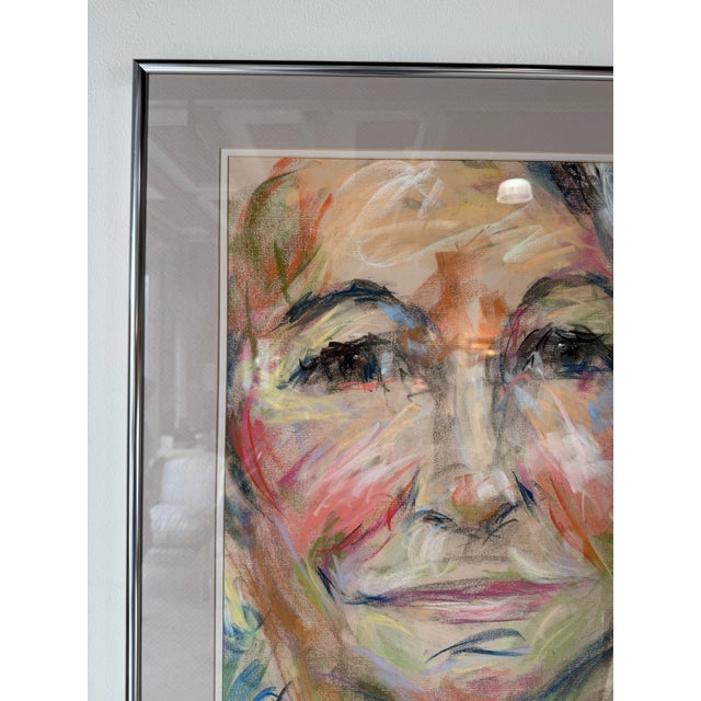 1990's Vintage Expressionist Woman Portrait Oil Pastel on Paper, Signed & Framed For Sale In Miami - Image 6 of 12