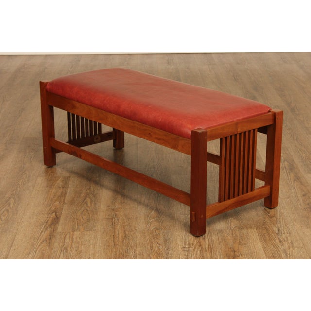 Brick Red Stickley Mission Collection Cherry Spindle Bench For Sale - Image 8 of 18
