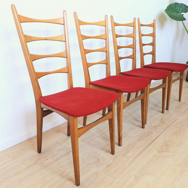 Mid-Century Modern Four Ladder Back Side Chairs, 1950s, Set of 4 For Sale - Image 3 of 13