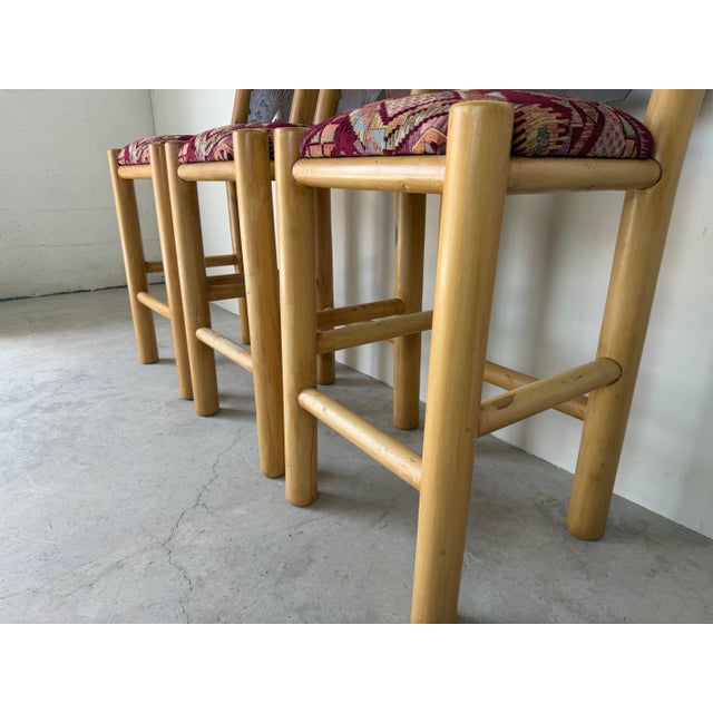 Vintage Rustic Southwestern Log Bar Stools With Metal Eagle Backrests – Set of 3 For Sale - Image 11 of 12