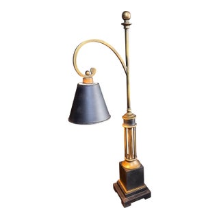 Late 20th Century English Style One-Light Metal Table Lamp With Metal Shade. 31”x11” Painted Black and Antique Brass For Sale