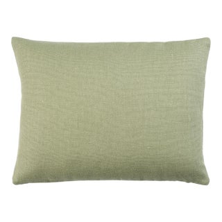 Schumacher Jumi Stonewashed Linen 18" Lumbar Pillow In Sage For Sale