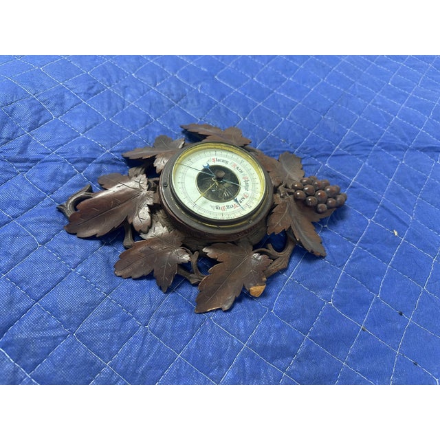 Rustic Antique Black Forest Carved Wood Aneroid Barometer With Grapevine Motif For Sale - Image 3 of 5