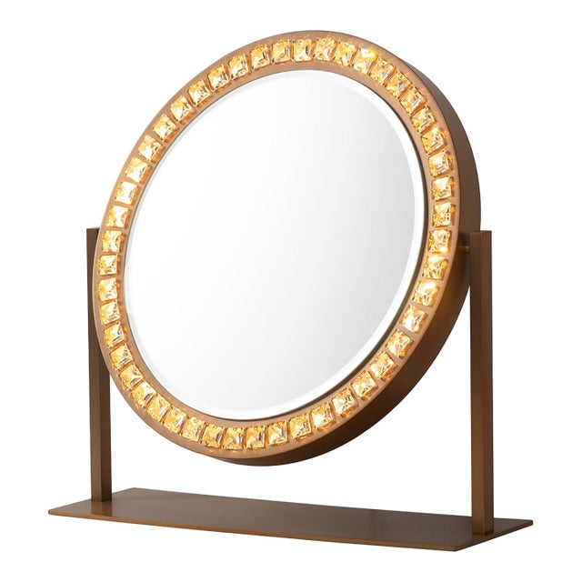 Marilyn Table Top Led Vanity Mirror - Weathered Brass, Touch Dimmer For Sale