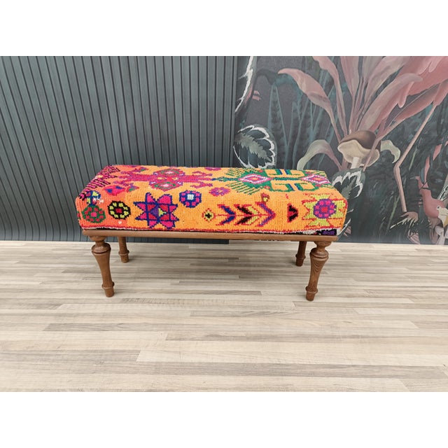 2020s Bohemian Kilim Covered Bench For Sale - Image 5 of 9