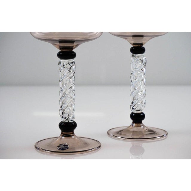 Amethyst Glass Champagne Goblets with Twisted Stems and Black Necks from Cenedese, 1960s, Set of 2 For Sale - Image 14 of 18