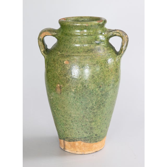 French Provincial 19th Century French Green Glazed Terracotta Olive Jar Urn Vase For Sale - Image 3 of 9