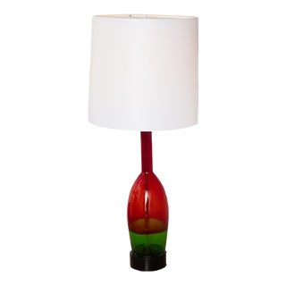 Vintage Venini Green and Red Murano Glass Table Lamp For Sale