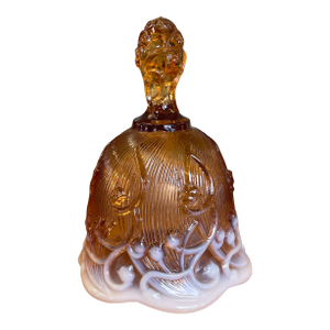 Vintage Amber and White Cased Art Glass Bell With Figural Handle
