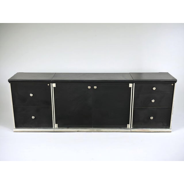 Modern I4 Mariani for Pace Leather and Chrome Cabinets/ Sideboard Set of Three For Sale - Image 3 of 12