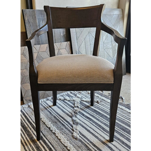 Fremarc Dining Arm Chair- Tub style. Seat Upholstered with JAB 1-2966-020. Stained alder wood, finish Antique Brittany...