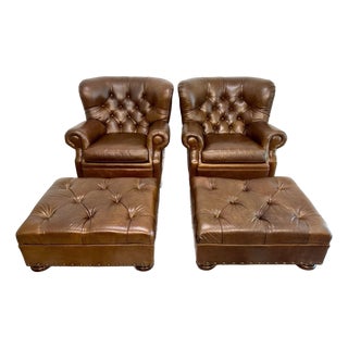 (2) Ralph Lauren Writer’s Chairs With (2) Ottomans For Sale