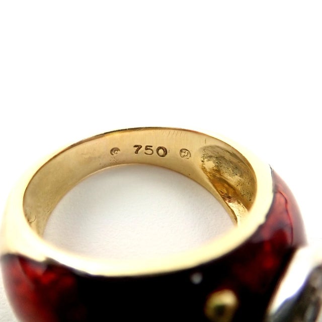 Late 20th Century Late 20th Century Hidalgo Yellow Gold Red Enamel X Diamond Ring, Size 5 For Sale - Image 5 of 9