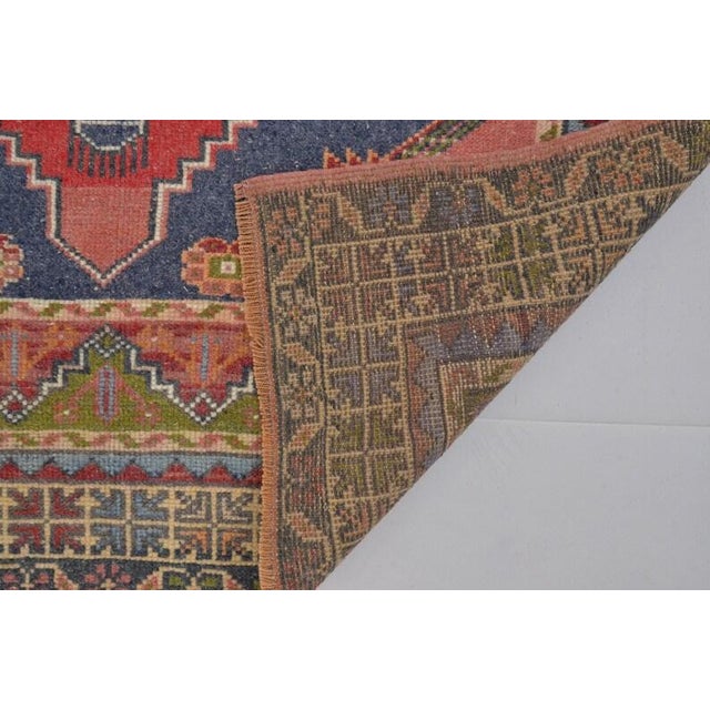 Textile Handwoven Vintage Oushak With Faded Geometric Medallion For Sale - Image 7 of 10