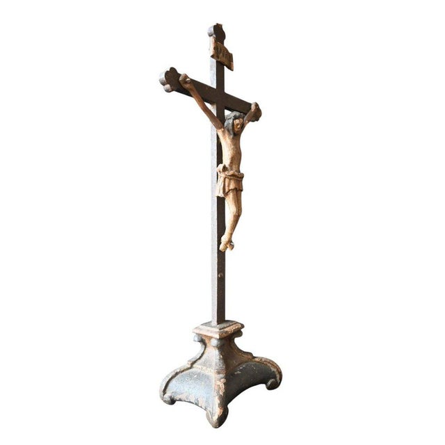 Antique Polychrome Wooden Crucifix Statue For Sale - Image 5 of 10